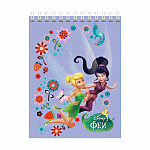 БЛОКНОТ 40 Л, А6, КЛ, ХАТБЕР. DISNEY. ФЕИ, МЕЛ. КАРТОН, УФ-ЛАК, НА ГРЕБНЕ /6/96/