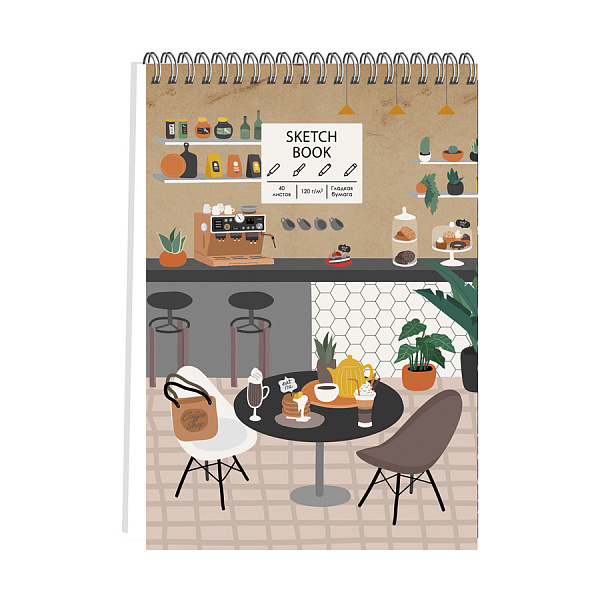 АЛЬБОМ Д/ ЭСКИЗОВ /СКЕТЧПАД/, 40 Л, А4, COFFEE TIME, ОБЛ. КРАФТ КАРТОН, ВЫБ. ЛАК, Е/С /