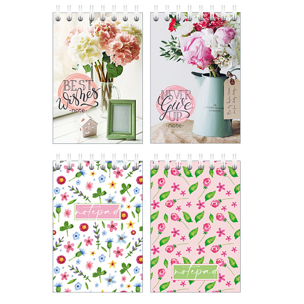 БЛОКНОТ 40 Л, А7, FLORAL, АССОРТИ, НА ГРЕБНЕ /60/240/