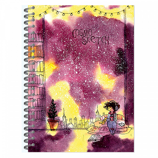 БЛОКНОТ-СКЕТЧБУК 60 Л, А5, COSMOSKETCH, ЖЕСТКАЯ ОБЛ. МАТ. ЛАМ. НА ГРЕБНЕ /10/
