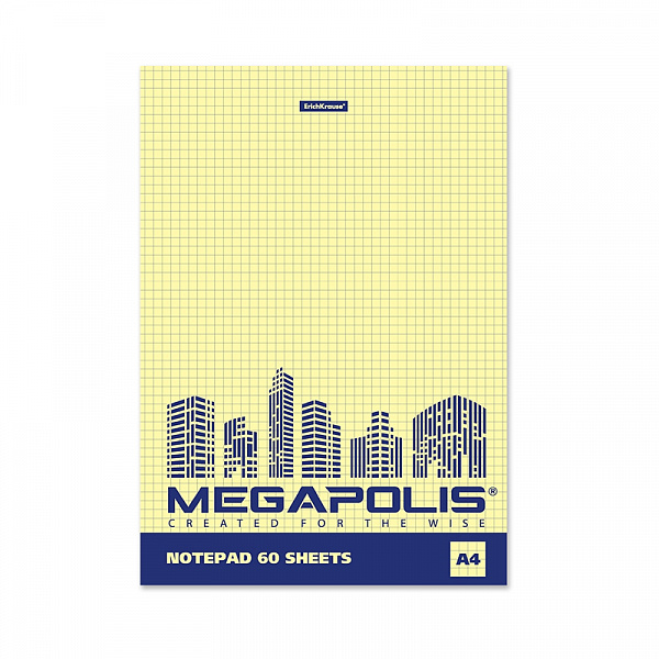 БЛОКНОТ 60 Л, А4, КЛ, ERICH KRAUSE® MEGAPOLIS® YELLOW CONCEPT, ЖЕЛТЫЙ БЛОК, КЛЕЕВ. СКРЕП. /6/24/