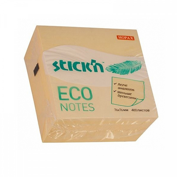 БЛОК Д/ЗАПИСИ 76*76 ММ, 400Л. HOPAX STICK*N ECO, ПАСТЕЛЬ ЖЕЛТЫЙ /12/72/1065774