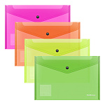 КОНВЕРТ ПЛАСТ. НА КНОПКЕ, B5, ERICHKRAUSE GLOSSY NEON, 0.18 ММ, ПОЛУПРОЗР. АССОРТИ /12/576/ РФ