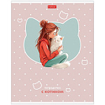 ТЕТРАДЬ 48 Л, А5, КЛ, ХАТБЕР. ДЕВОЧКА С КОТИКОМ, МАТ. ЛАМ. ТИСНЕНИЕ, НА СКОБЕ /5/100/ РФ
