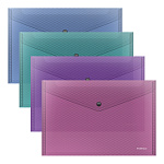 КОНВЕРТ ПЛАСТ. НА КНОПКЕ, A4, ERICHKRAUSE GLOSSY VIVID, 0.18 ММ, ПОЛУПРОЗР. АССОРТИ /12/240/