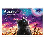 АЛЬБОМ Д/РИС. 40 Л, А4, КОТ И ЛУНА, УФ-ЛАК, ОФСЕТ, ОТКИДНАЯ КРЫШКА /10/20/