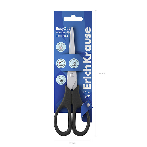НОЖНИЦЫ 17 СМ. ERICHKRAUSE STANDARD, ДЛЯ ЛЕВШЕЙ, ЧЕРНЫЙ, БЛИСТЕР /12/240/