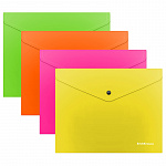 КОНВЕРТ ПЛАСТ. НА КНОПКЕ, B5, ERICHKRAUSE GLOSSY NEON, 0.18 ММ, ПОЛУПРОЗР. АССОРТИ /12/576/ РФ