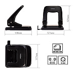 ДЫРОКОЛ ДО 40 Л. ХАТБЕР RECORD, МЕТАЛЛ. С  ЛИНЕЙКОЙ, ЧЕРНЫЙ /36/