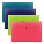 КОНВЕРТ ПЛАСТ. НА КНОПКЕ, A4, ERICHKRAUSE SOFT REEF, 0,18 ММ, НЕПРОЗР. АССОРТИ /12/240/ РФ