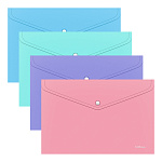 КОНВЕРТ ПЛАСТ. НА КНОПКЕ, A4, ERICHKRAUSE DIAGONAL PASTEL, 0,18 ММ, НЕПРОЗР. АССОРТИ /12/24/240/ РФ
