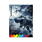 БУМАГА ЦВЕТНАЯ A4, 10 Л, 10 ЦВ. ERICHKRAUSE ТЕХНО ДИНО, ОДНОСТОРОН. МЕЛ. НА КЛЕЮ /10/70/