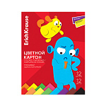 КАРТОН ЦВЕТНОЙ A4, 12 Л, 12 ЦВ, ERICHKRAUSE, JOLLY FRIENDS, ИГРУШКА-НАБОР, ФЛУОР. ГЛЯНЦ. В ПАПКЕ /