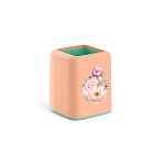 Подставка настольная пластиковая ErichKrause Forte, Pastel Bloom, персиковый с зеленым
