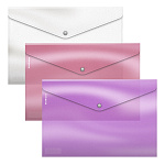 КОНВЕРТ ПЛАСТ. НА КНОПКЕ, A4, ERICHKRAUSE GLOSSY CANDY, 0.18 ММ, ПОЛУПРОЗР. АССОРТИ /12/240/ РФ