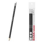 Набор из 4 чернографитных карандашей ErichKrause Jet Black, шестигранных, с ластиком, HB (в пакете)