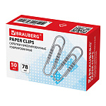 СКРЕПКИ 78 ММ/50 ШТ, BRAUBERG, НИКЕЛИРОВАННЫЕ, ГОФРИРОВАННЫЕ, К/К /