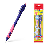 Набор из 2 ручек шариковых ErichKrause ErgoLine® Kids Stick&Grip Neon 0.5, Super Glide Technology, цвет чернил синий, розов грип (в пакете)