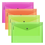 КОНВЕРТ ПЛАСТ. НА КНОПКЕ, A4, ЕRICHКRAUSE GLOSSY NEON, ПОЛУПРОЗР. 0,18 ММ, АССОРТИ /12/240/ РФ