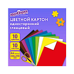 КАРТОН ЦВЕТНОЙ A4, 10 Л, 10 ЦВ. ЮНЛАНДИЯ. МЕЛ. В ПАПКЕ /40/