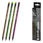 КАРАНДАШ Ч/Г ERICHKRAUSE VIVO, HB, ТРЕХГРАН. ЧЕРНОЕ ДЕР. С ЛАСТИКОМ, АССОРТИ {45708} /12/144/2880/