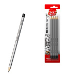 КАРАНДАШ Ч/Г ARTBERRY®. HB,4B,6B,8B, НАБОР 04 ШТ, ШЕСТИГРАН. ЗАТОЧЕН. СЕРЕБРЯНЫЙ, БЛИСТЕР /24/144/