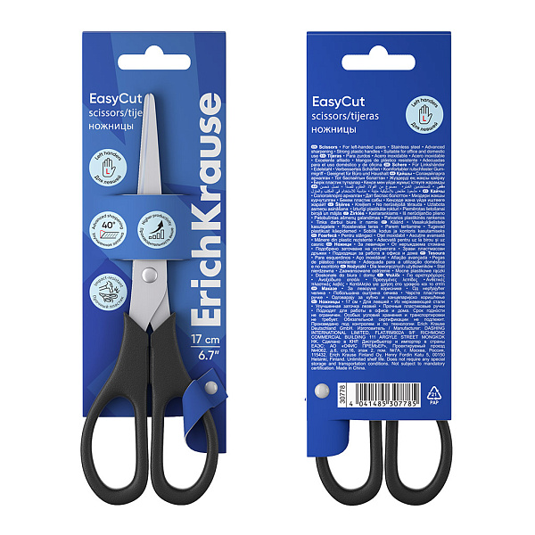 НОЖНИЦЫ 17 СМ. ERICHKRAUSE STANDARD, ДЛЯ ЛЕВШЕЙ, ЧЕРНЫЙ, БЛИСТЕР /12/240/
