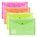 КОНВЕРТ ПЛАСТ. НА КНОПКЕ, A4, ERICHKRAUSE NEON DOTS, 0.18 ММ, АССОРТИ /12/240/