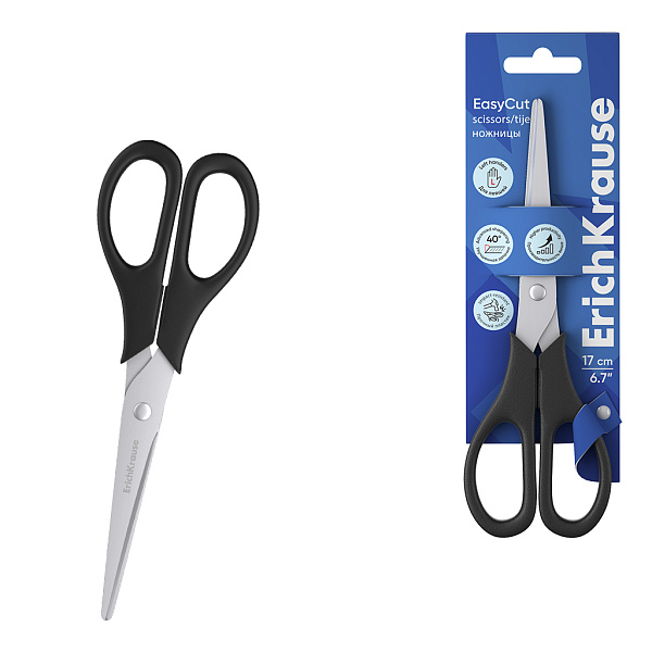 НОЖНИЦЫ 17 СМ. ERICHKRAUSE STANDARD, ДЛЯ ЛЕВШЕЙ, ЧЕРНЫЙ, БЛИСТЕР /12/240/