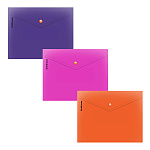 КОНВЕРТ ПЛАСТ. НА КНОПКЕ, А5+, ERICHKRAUSE МЯГКИЙ КАРИБСКИЙ, 0,18 ММ, НЕПРОЗР. АССОРТИ /12/504/ РФ