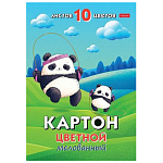 КАРТОН ЦВЕТНОЙ A4, 10 Л, 10 ЦВ. ХАТБЕР. ПЛЮШЕВЫЕ ПАНДЫ, МЕЛ. В ПАПКЕ /20/