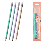 Набор из 4 чернографитных карандашей пластиковых ErichKrause JOY® Pastel Bloom, круглых, с ластиком, HB (в пакете)