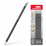 КАРАНДАШ Ч/Г ERICHKRAUSE СМОЛЯНОЙ ЧЕРНЫЙ 101, HB, ШЕСТИГР. С ЛАСТИКОМ, ЗАТОЧЕН. НАБОР 04 ШТ /24/144/