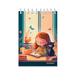 БЛОКНОТ 48 Л, А6, КЛ, ДЕВОЧКА С КОТЯТАМИ, ОБЛ. КАРТ. НА ГРЕБНЕ /160/