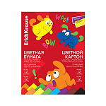 БУМАГА ЦВ.+КАРТОН ГЛЯНЦ, А4, 24 Л, 12ЦВ. EK, JOLLY FRIENDS, ИГРУШКА-НАБОР, ФЛУОР. В ПАПКЕ /30/