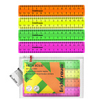 Набор из 4 пластиковых линеек ErichKrause Neon Solid, 15см, ассорти (в пакете по 20 шт)
