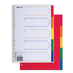 РАЗДЕЛИТЕЛЬ ПЛАСТИКОВЫЙ, BRAUBERG, А4, ПО ЦВЕТАМ, ОГЛАВЛЕНИЕ, 05ШТ/УПАК /100/