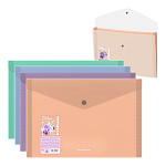 КОНВЕРТ ПЛАСТ. НА КНОПКЕ, А4, ЕRICHКRAUSE MATT PASTEL BLOOM, 0,55 ММ, 4 ОТД.  ПРОЗР. АССОРТИ /4/68/