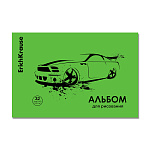 АЛЬБОМ Д/РИС. 32 Л. A4, ERICHKRAUSE CAR, NEON ЗЕЛЕНЫЙ, ПЛАСТ. ОБЛ. НА СКОБЕ /2/32/