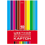 КАРТОН ЦВЕТНОЙ A4, 10 Л, 10 ЦВ. ХАТБЕР. КРЕАТИВ СЕТ, МЕЛ. ДВУСТОРОН. В ПАПКЕ /22/