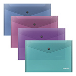 КОНВЕРТ ПЛАСТ. НА КНОПКЕ, B5, ERICHKRAUSE VIVID, 0,18 ММ, ПОЛУПРОЗР. АССОРТИ /12/576/