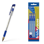 Набор из 3 ручек шариковых ErichKrause ULTRA-30 Gold Stick&Grip Classic 0.7, Super Glide Technology, цвет чернил синий (в пакете)
