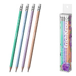 Набор из 12 чернографитных карандашей пластиковых ErichKrause JOY® Pastel Bloom, круглых, с ластиком, HB (в пэт-боксе)
