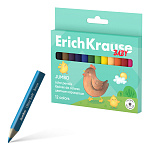 Цветные карандаши деревянные ErichKrause Baby Jumbo укороченные трехгранные, грифель 5 мм, 12 цветов (в коробке с европодвесом 12 шт)