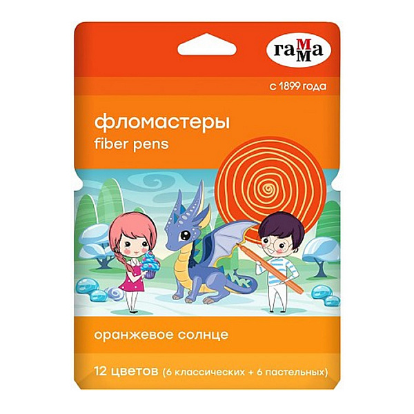 ФЛОМАСТЕРЫ НАБ. 12 ЦВ. /6+6 ПАСТЕЛ./, ГАММА. ОРАНЖЕВОЕ СОЛНЦЕ, СМЫВАЕМЫЕ, К/К, Е/П /24/