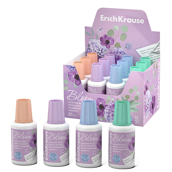КОР. ЖИДКОСТЬ ERICHKRAUSE PASTEL BLOOM, 20 МЛ, КИСТЬ, АССОРТИ, ДИСПЛЕЙ /12/240/