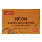 БЛОК Д/ЗАПИСИ 76*51 ММ, 100Л, ХАТБЕР NEON, ОРАНЖЕВЫЙ /12/