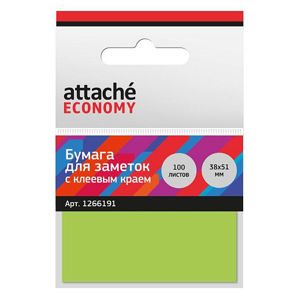 БЛОК Д/ЗАПИСИ 38*51 ММ, 100Л. ATTACHE, НЕОН ЗЕЛЕНЫЙ /12/