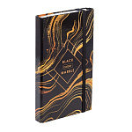 ЗАПИСНАЯ КНИЖКA 80-50 Л, А6, ХАТБЕР. BLACK MARBLE, ТВ. ОБЛ. КЛАПАН, НА РЕЗИНКЕ, НА ГРЕБНЕ /28/
