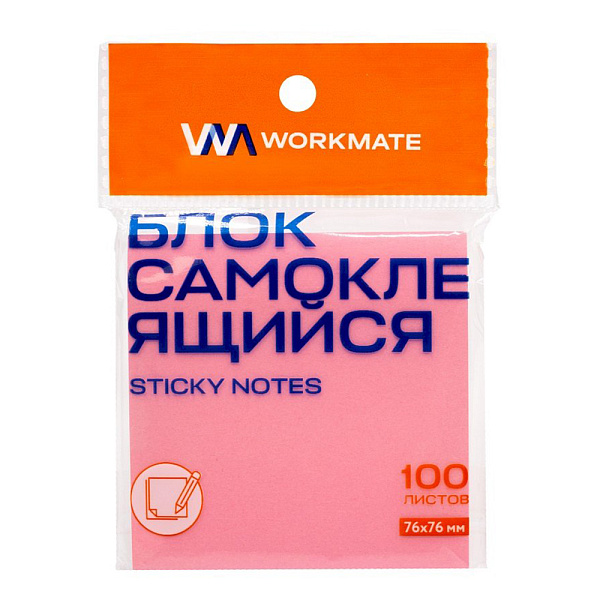 БЛОК Д/ЗАПИСИ 76*76 ММ, 100Л, WORKMATE, ПАСТЕЛЬНО-РОЗОВЫЙ /12/384/